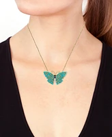 Effy Turquoise, Sapphire (1/10 ct. t.w.), & Diamond Accent Butterfly 16" Pendant Necklace in 14k Gold