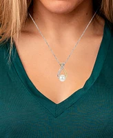 Cultured Freshwater Pearl (8mm) & Lab-Created White Sapphire (1/20 ct. t.w.) 18" Pendant Necklace in Sterling Silver & 14k Gold-Plate