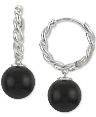 Dyed Green Jade Bead Braided Hoop Earrings in Sterling Silver (Also available in Onyx)