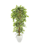 Nearly Natural 5.5' Elegant Ficus Artificial Tree in White Planter