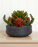 Nearly Natural 12" Succulent Garden Artificial Plant in Bowl