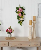 Nearly Natural 24" Mixed Peony and Hydrangea Teardrop