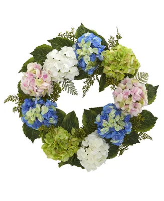 Nearly Natural 24" Hydrangea Multi Wreath