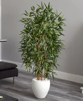 Nearly Natural 5' Bamboo Artificial Tree in White Oval Planter