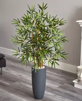 Nearly Natural 4' Bamboo Artificial Tree in Gray Cylinder Planter