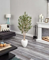 Nearly Natural 5' Olive Artificial Tree in White Oval Planter