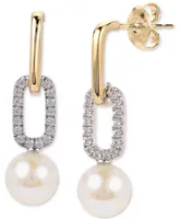 Cultured Freshwater Pearl (6 1/2mm) & Lab-Created White Sapphire (1/5 ct. t.w.) Link Drop Earrings in 14k Gold-Plated Sterling Silver