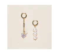 Joey Baby 18K Gold Plated Freshwater Pearls, Diamond-like Zirconia Heart Pendant- Aya Earrings for Women
