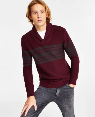 Sun + Stone Men's Hunter Regular-Fit Stripe Shawl-Collar Sweater, Created for Macy's
