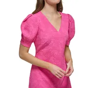Tommy Hilfiger Women's Blossom Jacquard Puff-Sleeve Dress