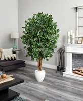 Nearly Natural 6' Ficus Artificial Tree in White Planter