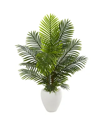 Nearly Natural 4.5' Paradise Palm Artificial Tree in White Planter
