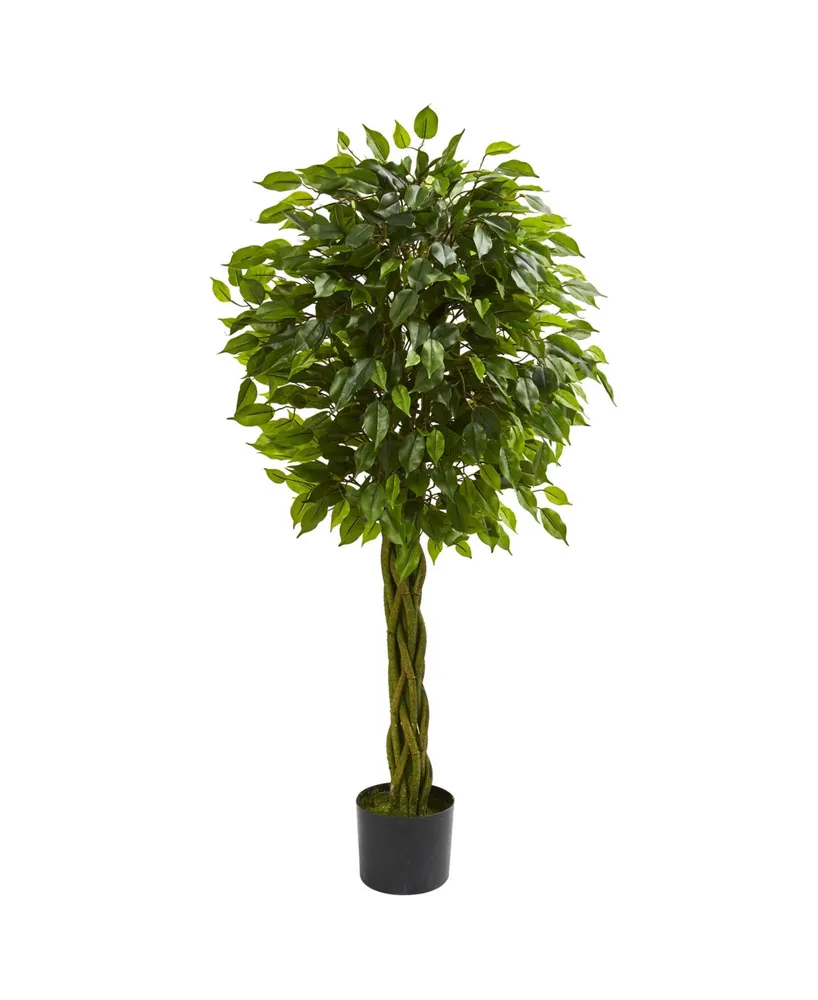 Nearly Natural 4' Ficus Uv-Resistant Indoor/Outdoor Artificial Tree with Woven Trunk