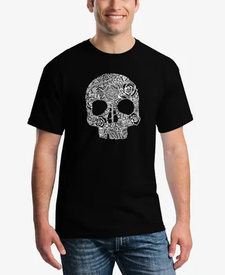 La Pop Art Men's Word Flower Skull Short Sleeve T-shirt