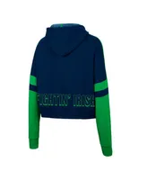 Women's Colosseum Heather Navy Notre Dame Fighting Irish Throwback Stripe Arch Logo Cropped Pullover Hoodie