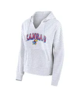 Women's Fanatics White Kansas Jayhawks Striped Notch Neck Pullover Hoodie