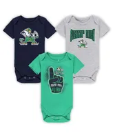 Newborn and Infant Boys Girls Navy, Green, Heathered Gray Notre Dame Fighting Irish 3-Pack Game On Bodysuit Set