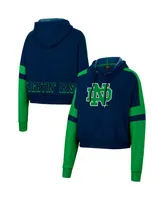 Women's Colosseum Heather Navy Notre Dame Fighting Irish Throwback Stripe Arch Logo Cropped Pullover Hoodie