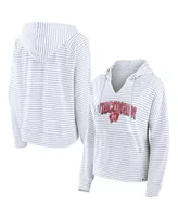 Women's Fanatics White Wisconsin Badgers Striped Notch Neck Pullover Hoodie