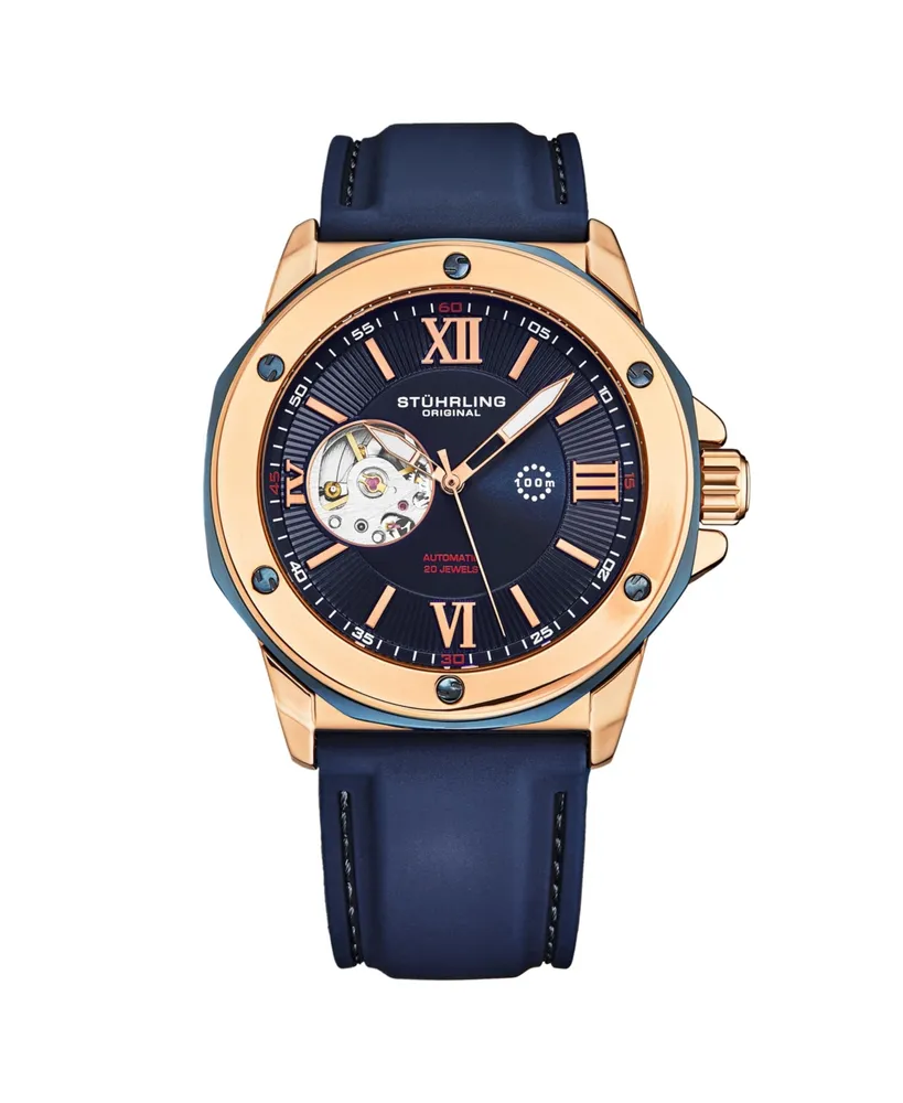 Stuhrling Men's Legacy Blue Rubber , Blue Dial , 50mm Round Watch