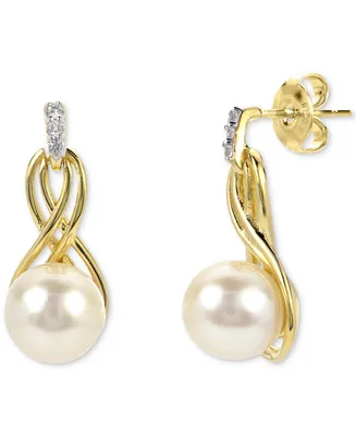 Cultured Freshwater Pearl (7mm) & Lab-Created White Sapphire (1/20 ct. t.w.) Drop Earrings in 14k Gold-Plated Sterling Silver