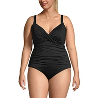 Lands' End Women's Chlorine Resistant V-Neck Wrap Underwire Tankini Swimsuit Top Adjustable Straps