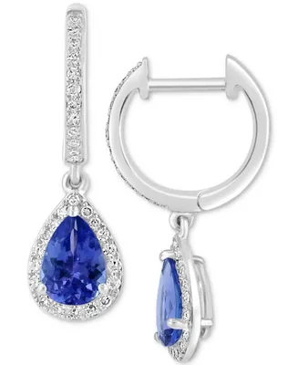 Effy Tanzanite (1-1/6 ct. t.w.) & Diamond (1/4 ct. t.w.) Dangle Hoop Drop Earrings in Sterling Silver