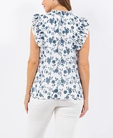 Fever Women's Printed Gauze Flutter Sleeve Top