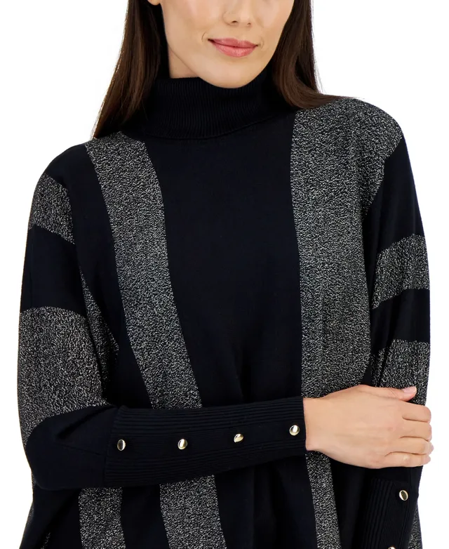 Macy's JM Collection Women's Solid-Color Poncho Turtleneck Sweater