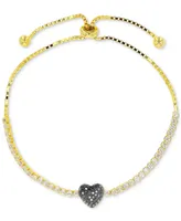 Black Spinel (1/3 ct. t.w.) & White Zircon (1-1/2 ct. t.w.) Heart Bolo Bracelet in 14k Gold-Plated Sterling Silver