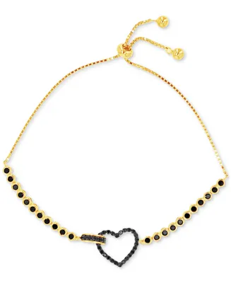 Black Cubic Zirconia Heart & Bezel Bolo Bracelet