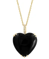 Effy Onyx & Diamond (1/20 ct. t.w.) Heart 18" Pendant Necklace in 14k Gold