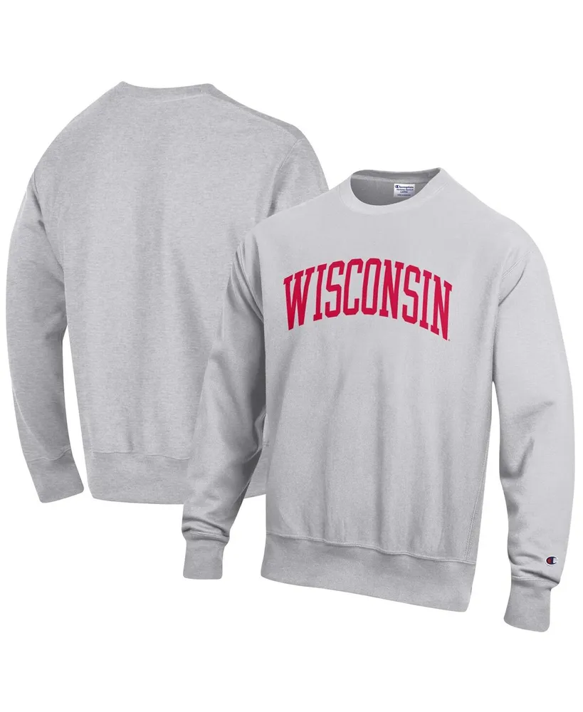 Men's Champion Heathered Gray Wisconsin Badgers Arch Reverse Weave Pullover Sweatshirt