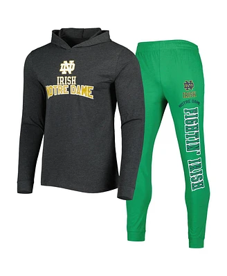Men's Concepts Sport Heathered Green, Charcoal Notre Dame Fighting Irish Meter Long Sleeve Hoodie T-shirt and Jogger Pants Set
