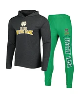 Men's Concepts Sport Heathered Green, Charcoal Notre Dame Fighting Irish Meter Long Sleeve Hoodie T-shirt and Jogger Pants Set