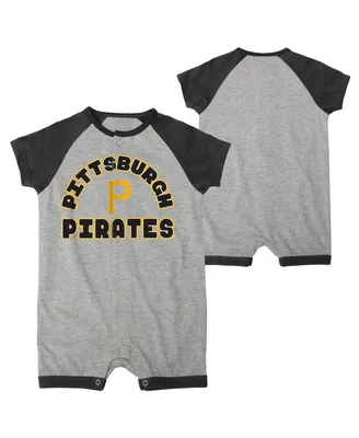 Infant Boys and Girls Heather Gray Pittsburgh Pirates Extra Base Hit Raglan Full-Snap Romper