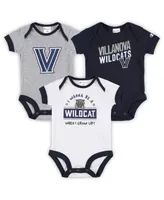 Infant Boys and Girls Champion Navy, Heather Gray, White Villanova Wildcats I Wanna Be Three-Pack Bodysuit Set