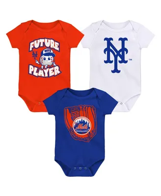 Infant Boys and Girls Orange, Royal, White New York Mets Minor League Player Three-Pack Bodysuit Set