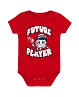 Newborn and Infant Boys Girls Red, Navy, White Cleveland Guardians Minor League Player Three-Pack Bodysuit Set