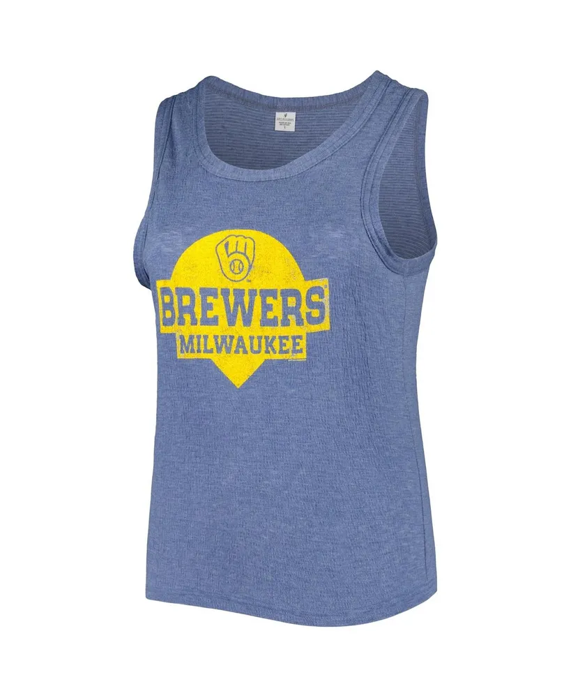 Women's Soft As A Grape Navy Milwaukee Brewers Plus Size High Neck Tri-Blend Tank Top