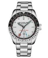 Stuhrling Men's Aquadiver Silver-tone Stainless Steel, White Dial, 49mm Round Watch - Silver