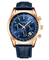 Stuhrling Men's Monaco Blue Leather, Blue Dial, 44mm Round Watch