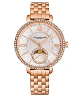 Stuhrling Women's Quartz Alloy Case, Ss Link Bracelet Watch Moonphase  Crystal Studded Bezel White Mother-of-Pearl Dial