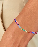 Multicolor Cubic Zirconia Link Bracelet in Sterling Silver