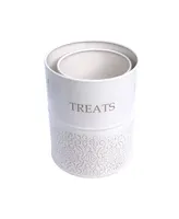 Country Living White Swan Dog Treat Containers - Set of 2 Carbon Steel Jars with Bamboo Lids - Stylish Storage for Your Furry Friend's Treats