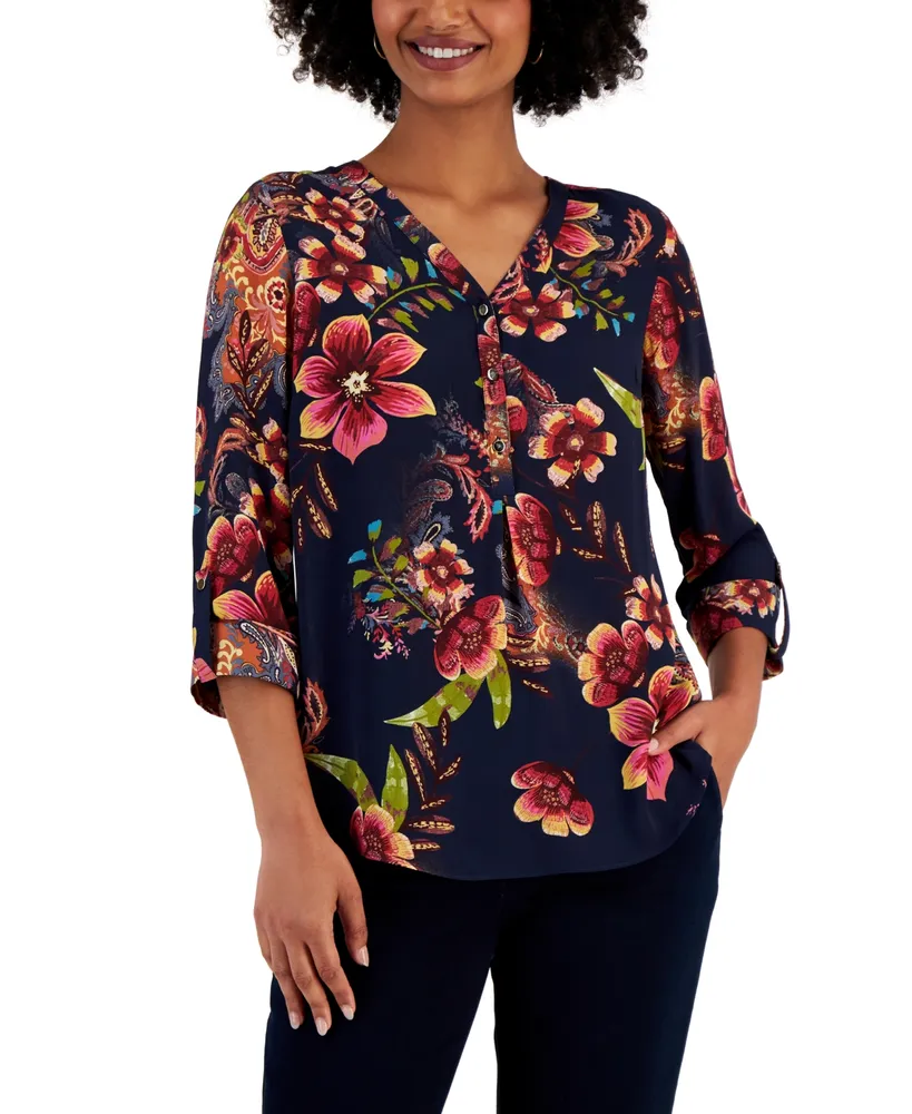 Jm Collection Petite Bianca Printed Utility Shirt, Created for Macy's