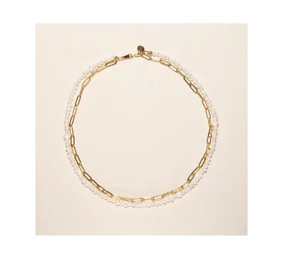 Joey Baby 18K Gold Plated Paper Clip Chain with Freshwater Pearls - Mollie Necklace 17" For Women