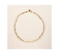 Joey Baby 18K Gold Plated Paper Clip Chain with Freshwater Pearls - Mollie Necklace 17" For Women