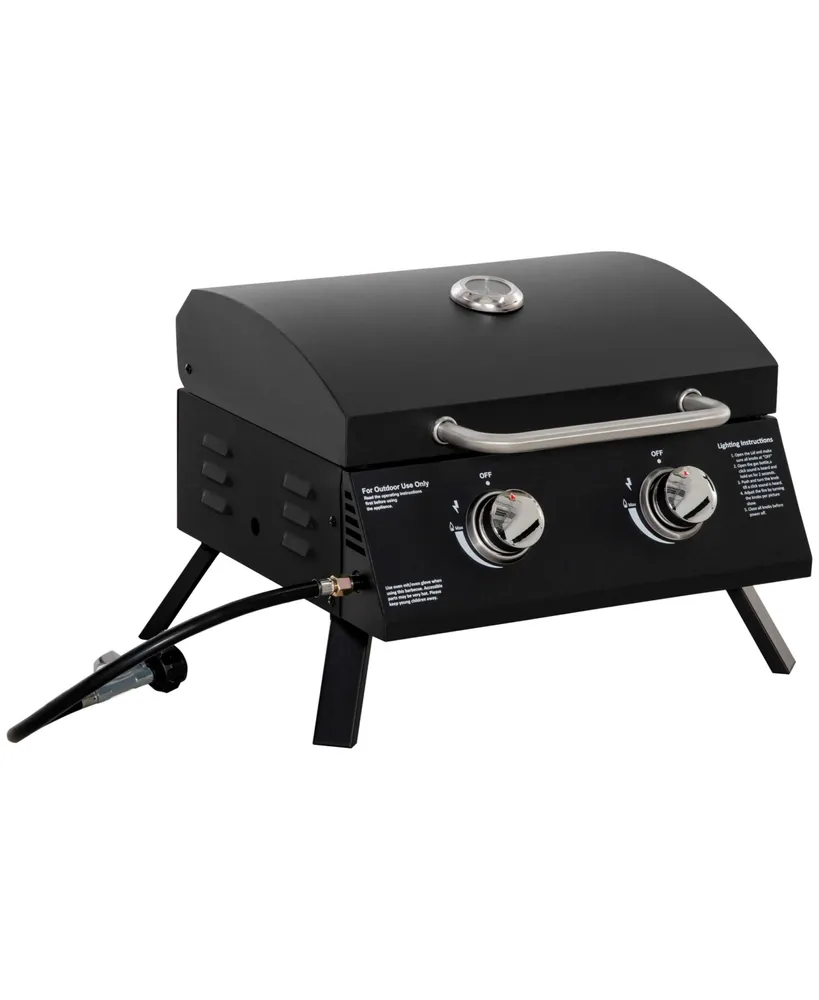 Outsunny Tabletop Propane Gas Grill Bbq w/ 2 Burners Lid Thermometer,