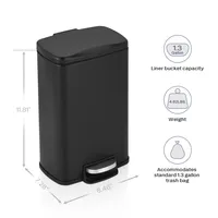 1.3 Gal./5 Liter Rectangular Matt Black Step-on Trash Can for Bathroom and Office